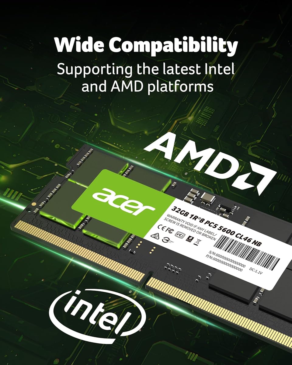 Acer SD200 DDR5 Single RAM 32GB 5600 MT/s CL46 Computer Memory for Laptop - BL.9BWWA.419